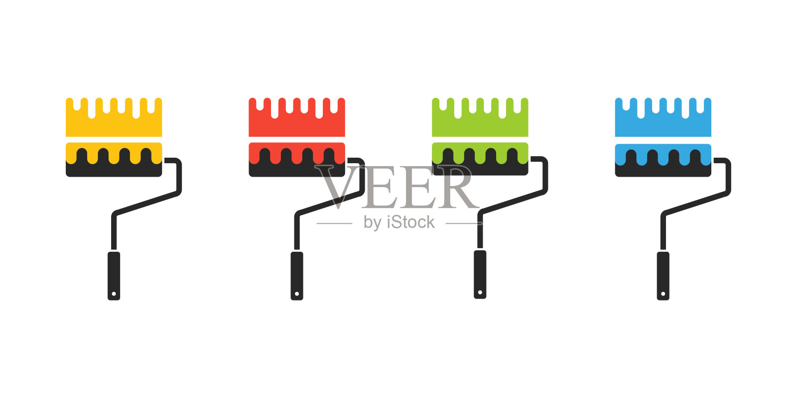 彩色漆辊多色刷。彩色工具孤立在白色背景上。设计元素图片