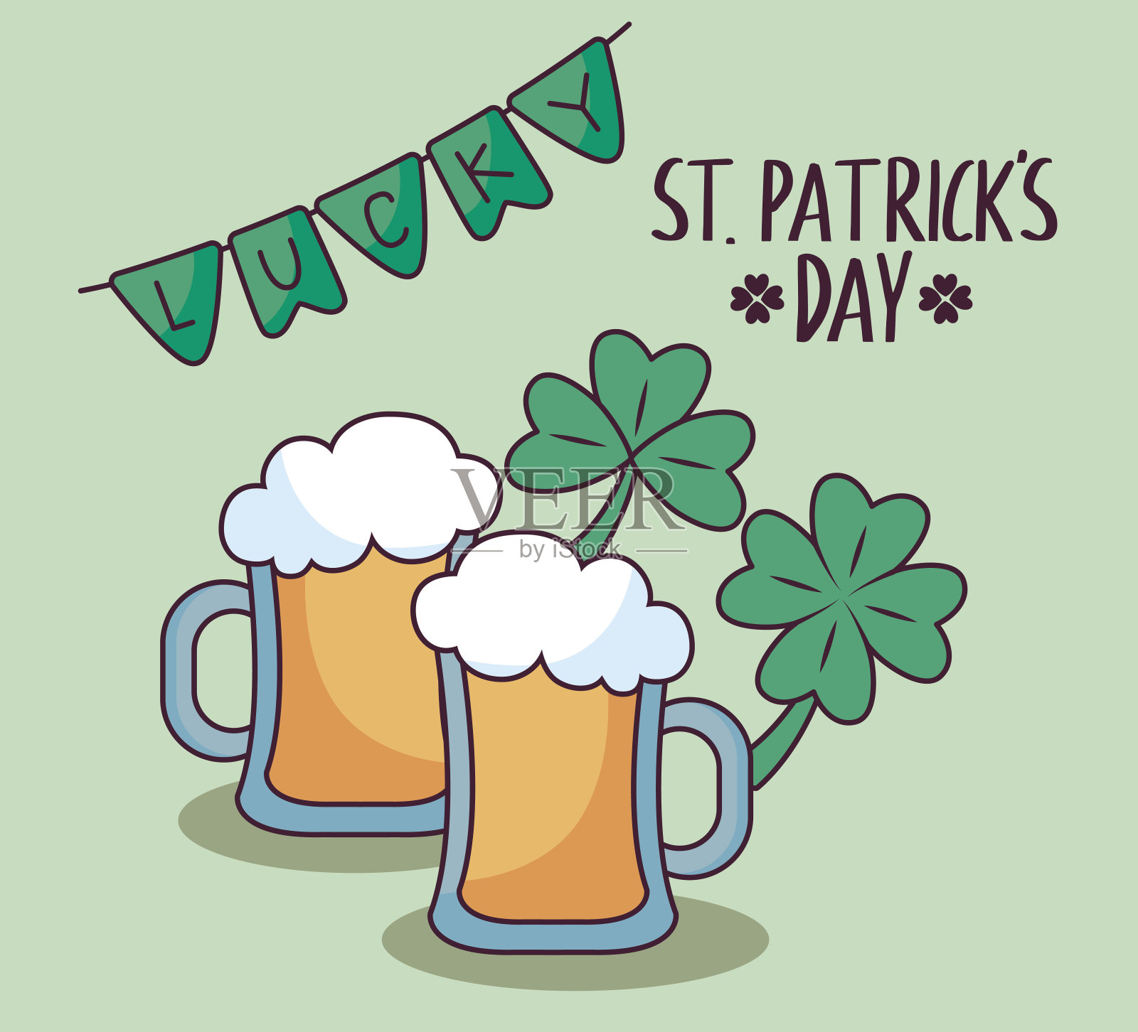 圣帕特里克节的三叶草啤酒插画图片素材