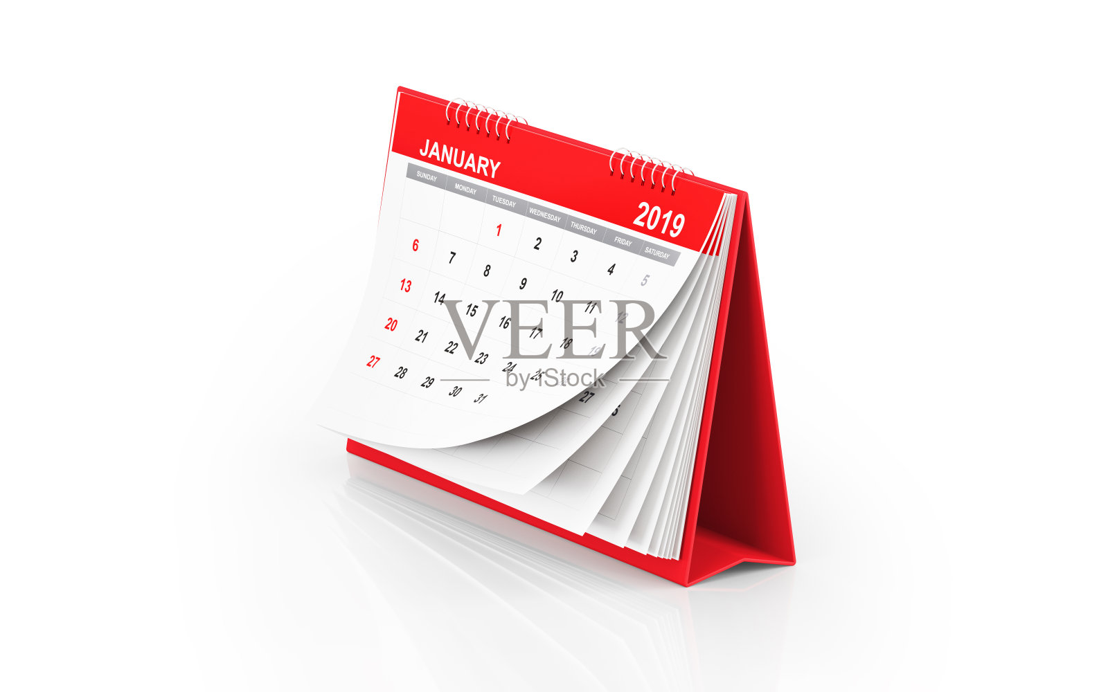 2019年1月白色背景日历照片摄影图片