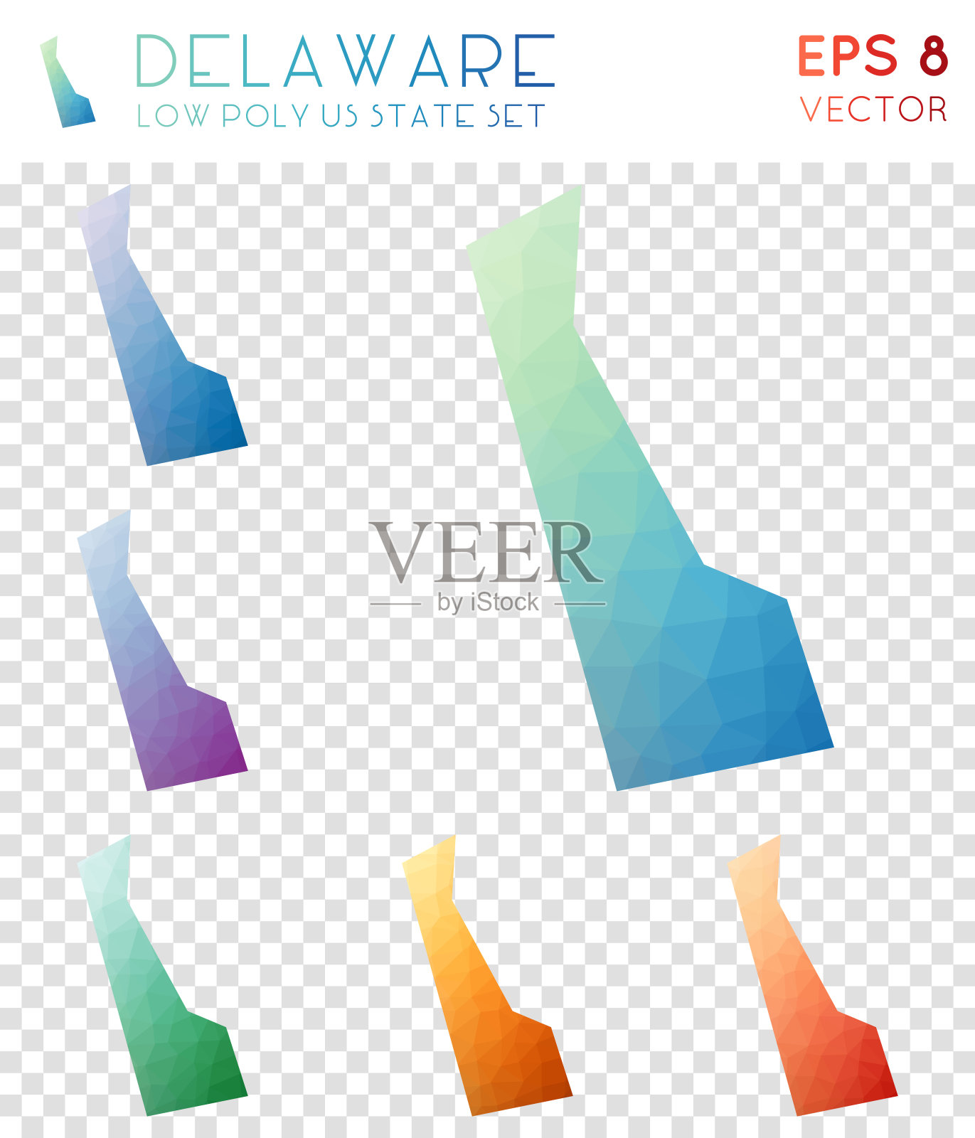 特拉华州几何多边形地图，马赛克风格的美国州收藏。插画图片素材