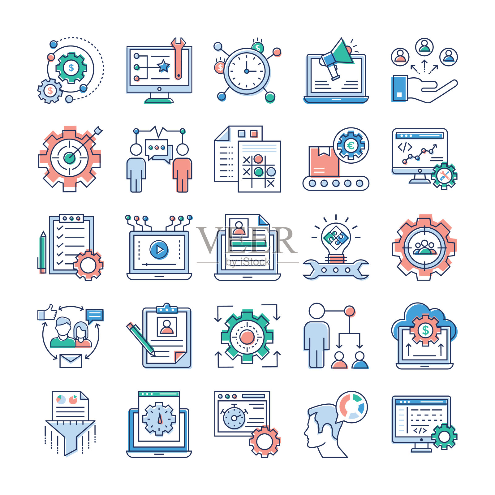 项目管理，团队合作平面向量集图标素材