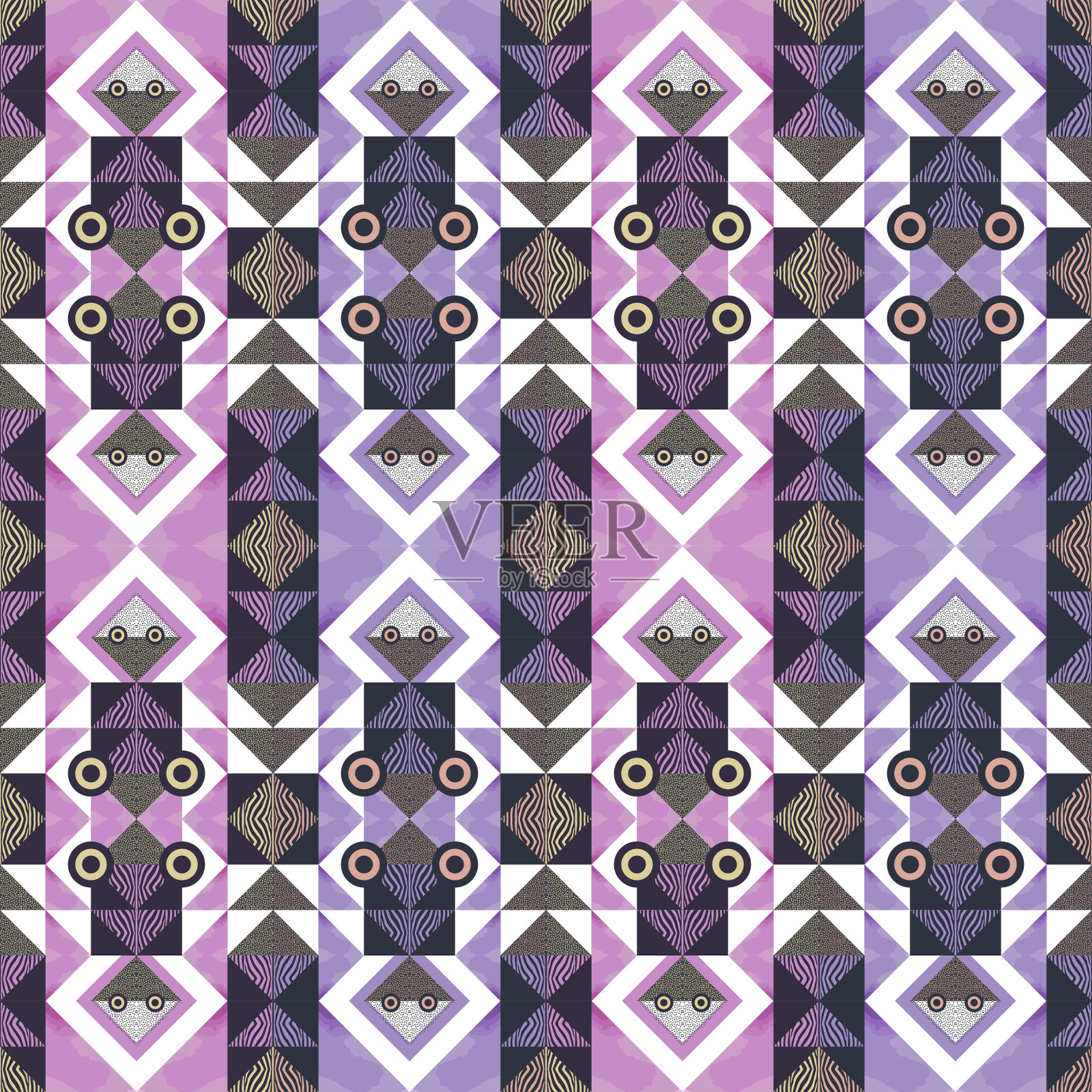 新潮的民族几何抽象图案与紫色的颜色。矢量插图为女性时装纺织印花和包装。插画图片素材