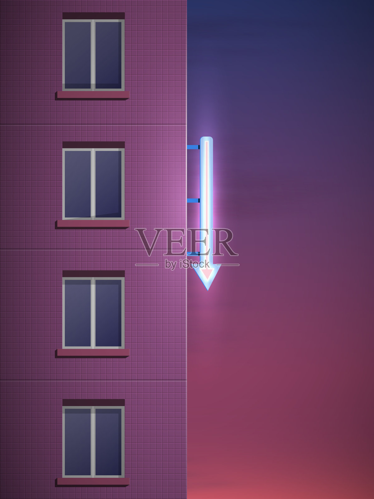 在天空的映衬下，一座多层粉红色房子的一部分插画图片素材