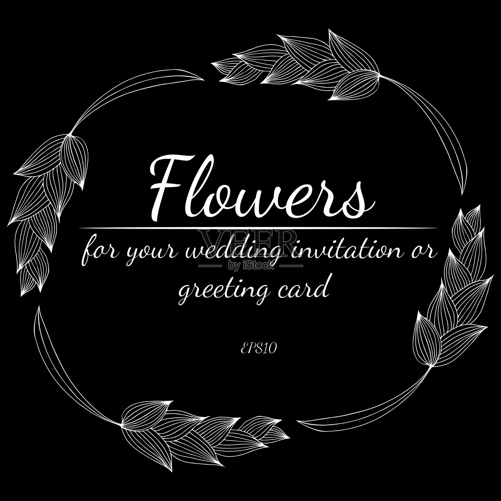 孤立在黑色背景上的小麦或黑麦枝的花圈。为邀请、贺卡、海报等设计的正式框架元素。手绘矢量插图。线的艺术。草图设计模板素材