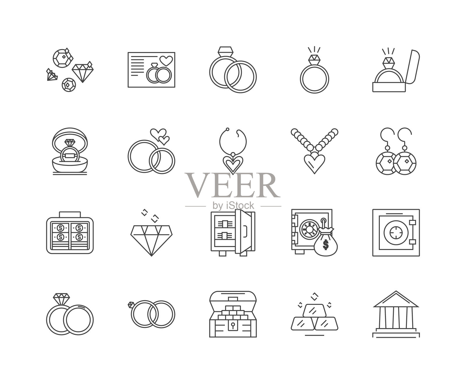 珠宝线图标，标志，向量集，轮廓插图的概念图标素材