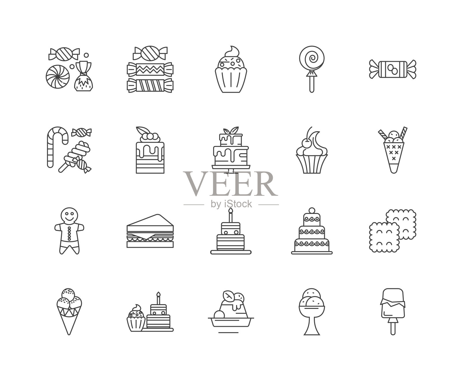 美食糖果车线图标，标志，矢量集，轮廓插图的概念图标素材