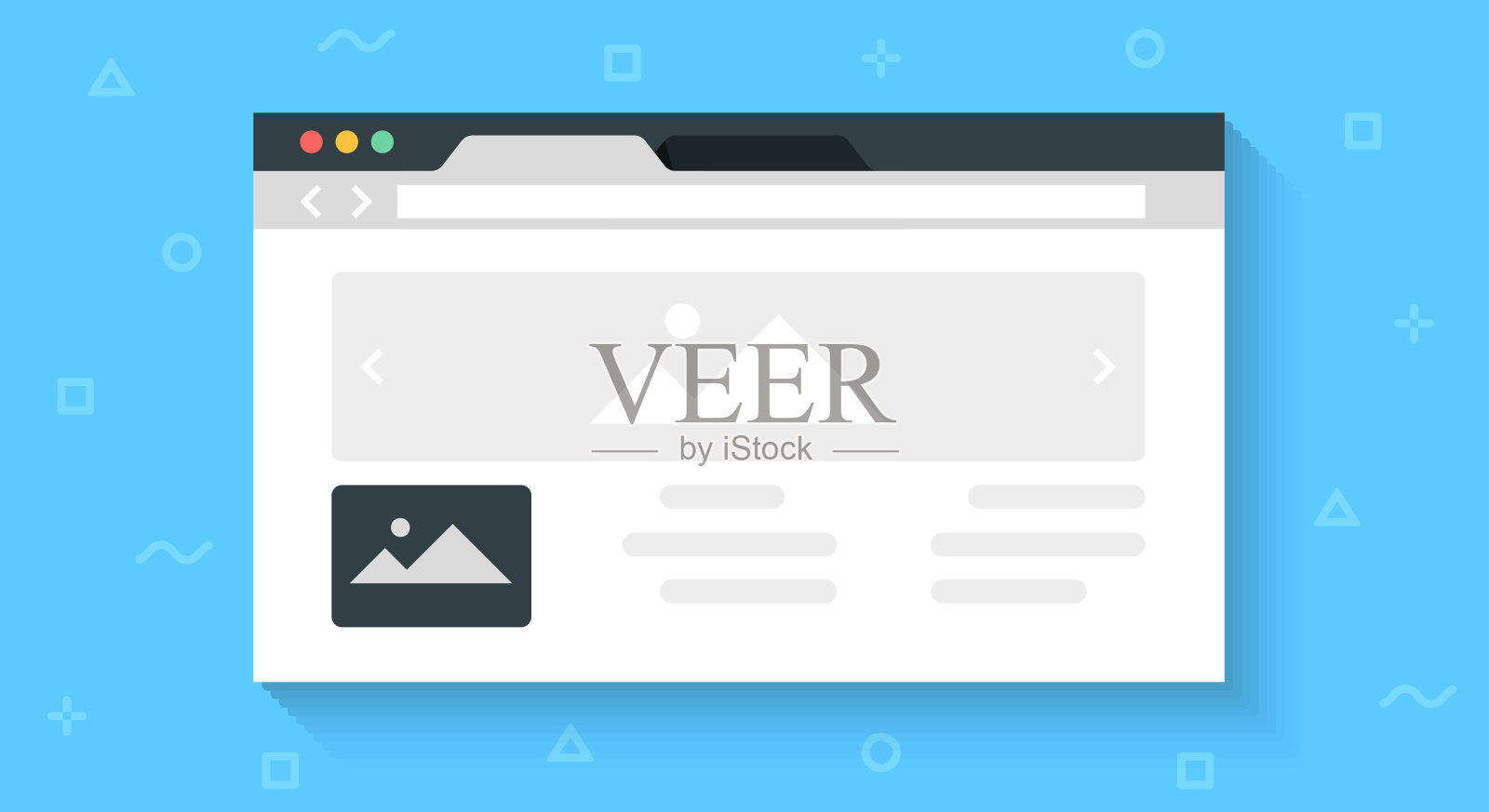 彩色的网页浏览器窗口隔离在蓝色的背景。简单详细的图标设计。色彩斑斓的模板。现实的概念。美丽的背景。平面风格的卡通矢量插图。插画图片素材