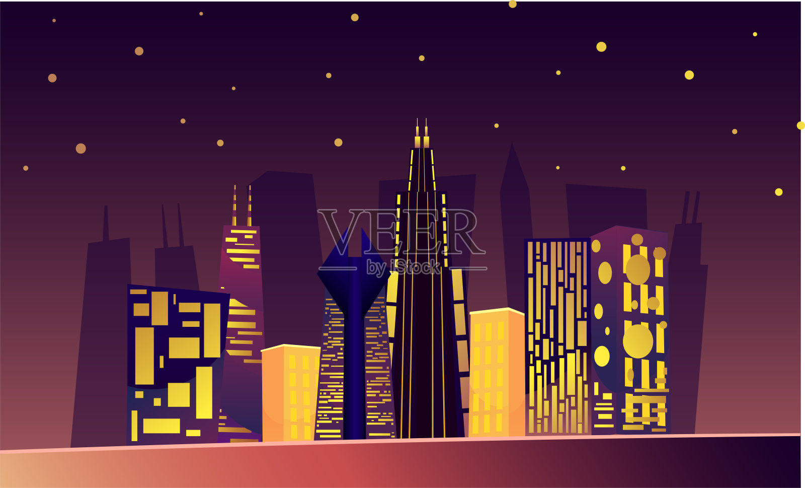 芝加哥夜景建筑平面插图设计模板素材