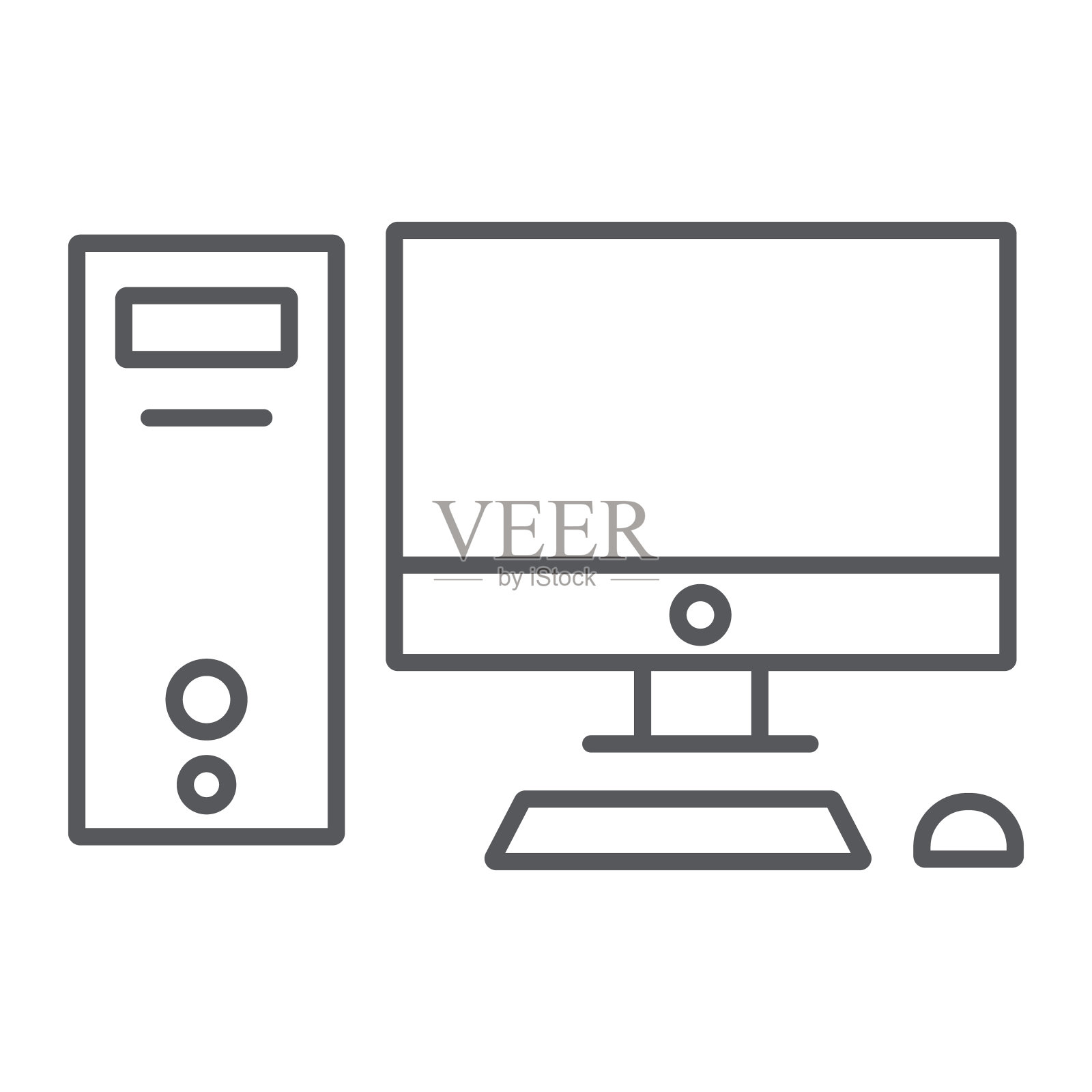 电脑细线图标,桌面和显示器,pc标志,矢量图形,白色背景上的线性图案