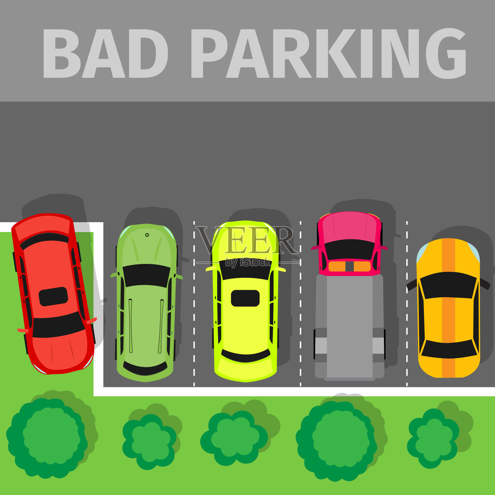 汽车以不适当的方式停在草坪人行道上插画图片素材