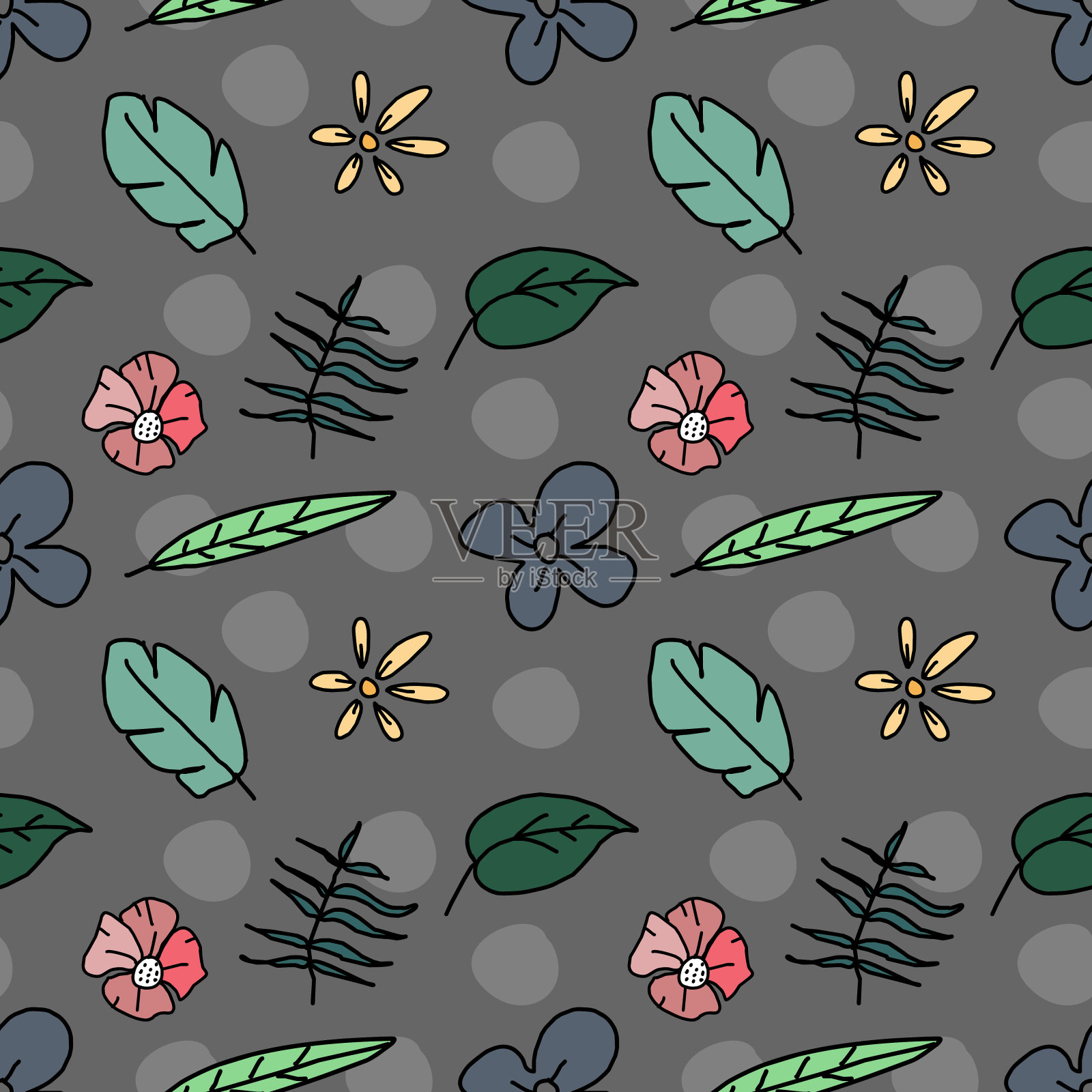 复古小花无缝图案，适合婴儿，儿童，儿童。手绘彩色背景矢量插图可爱绘图。插画图片素材