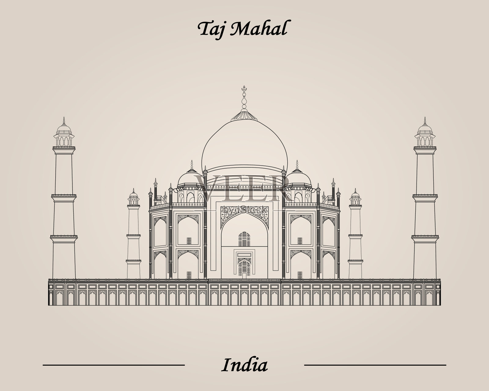 泰姬陵，印度矢量插图插画图片素材