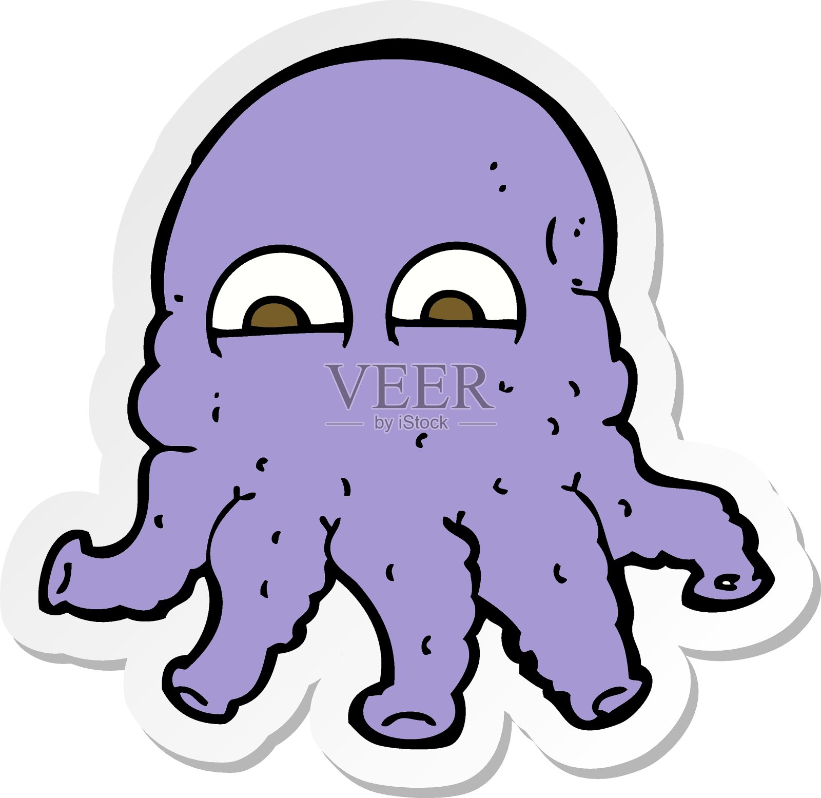 卡通外星人鱿鱼脸贴纸设计元素图片