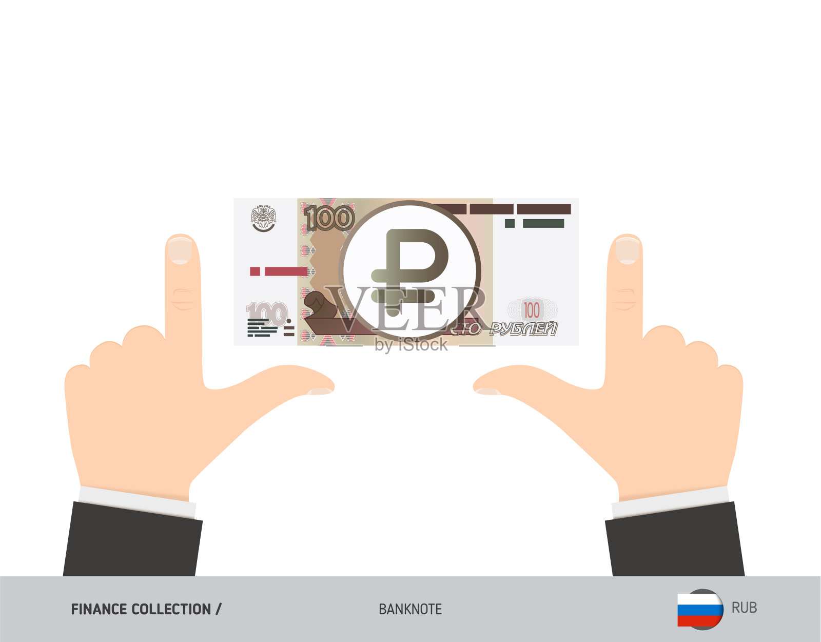 100俄罗斯卢布纸币。业务人员测量钞票。平面风格矢量插图。企业财务的概念。插画图片素材