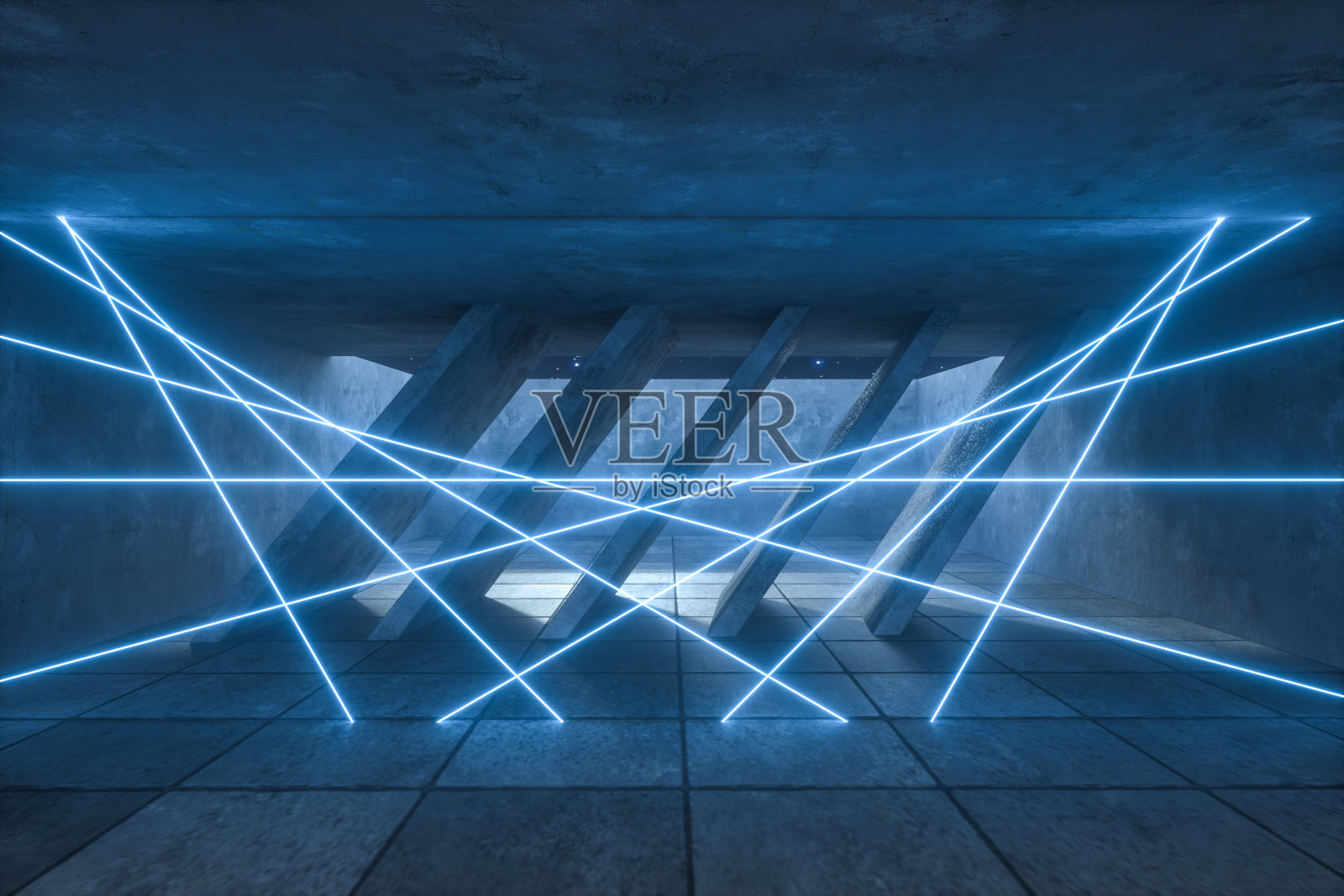 3d渲染，在废弃的房间里发光的魔法线，黑暗的背景照片摄影图片