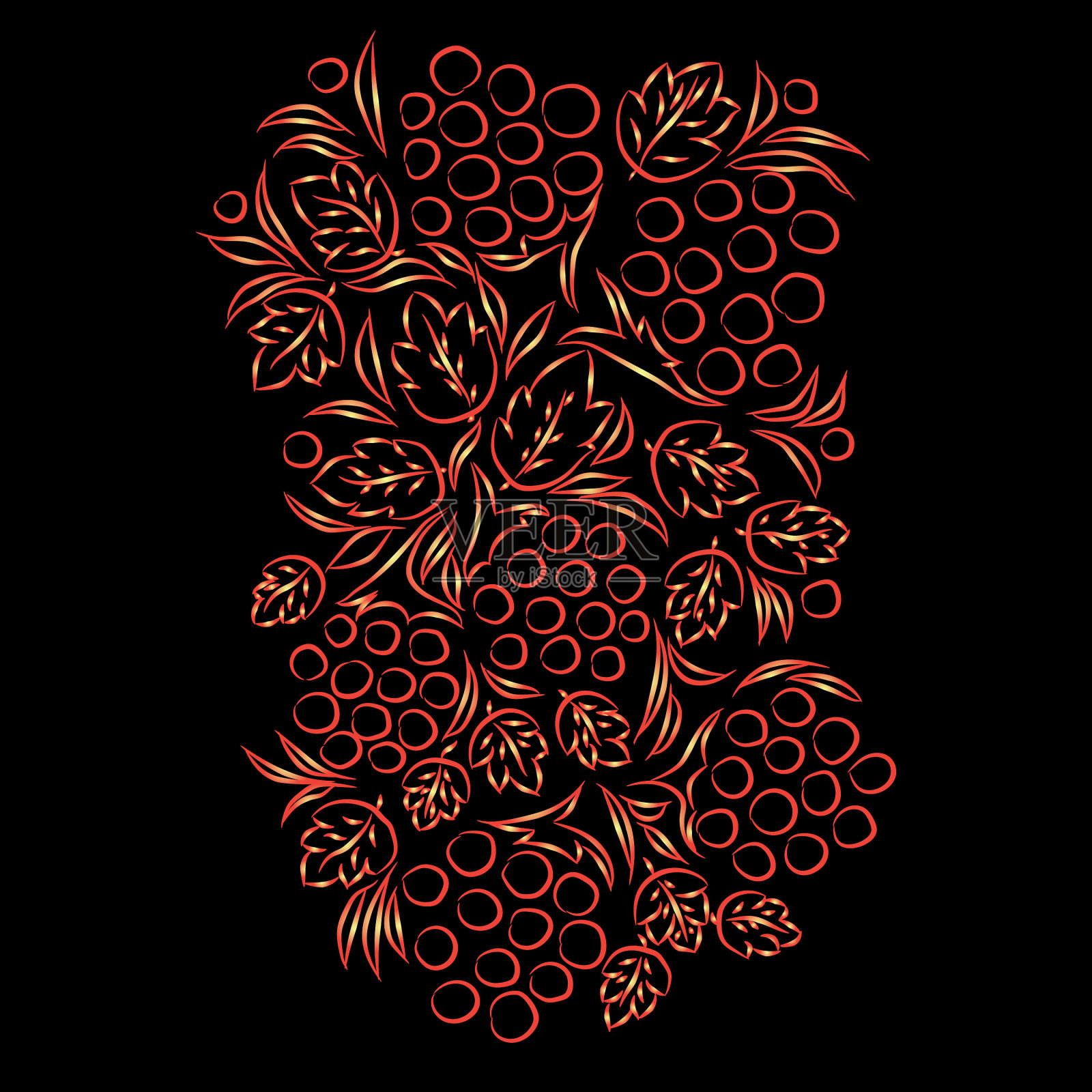 浆果和树叶的图案。手绘插图插画图片素材