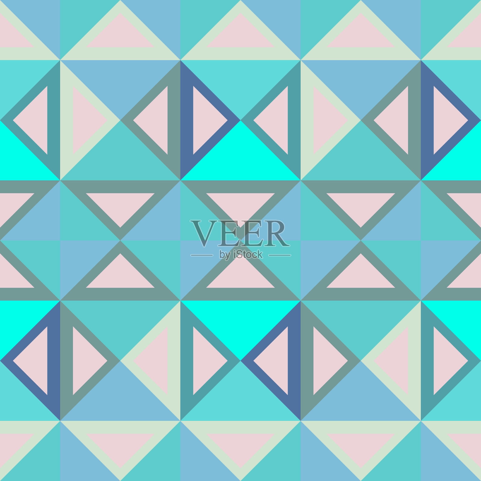 蓝色几何抽象无缝图案新潮。矢量插图时尚包装和纺织印花。插画图片素材