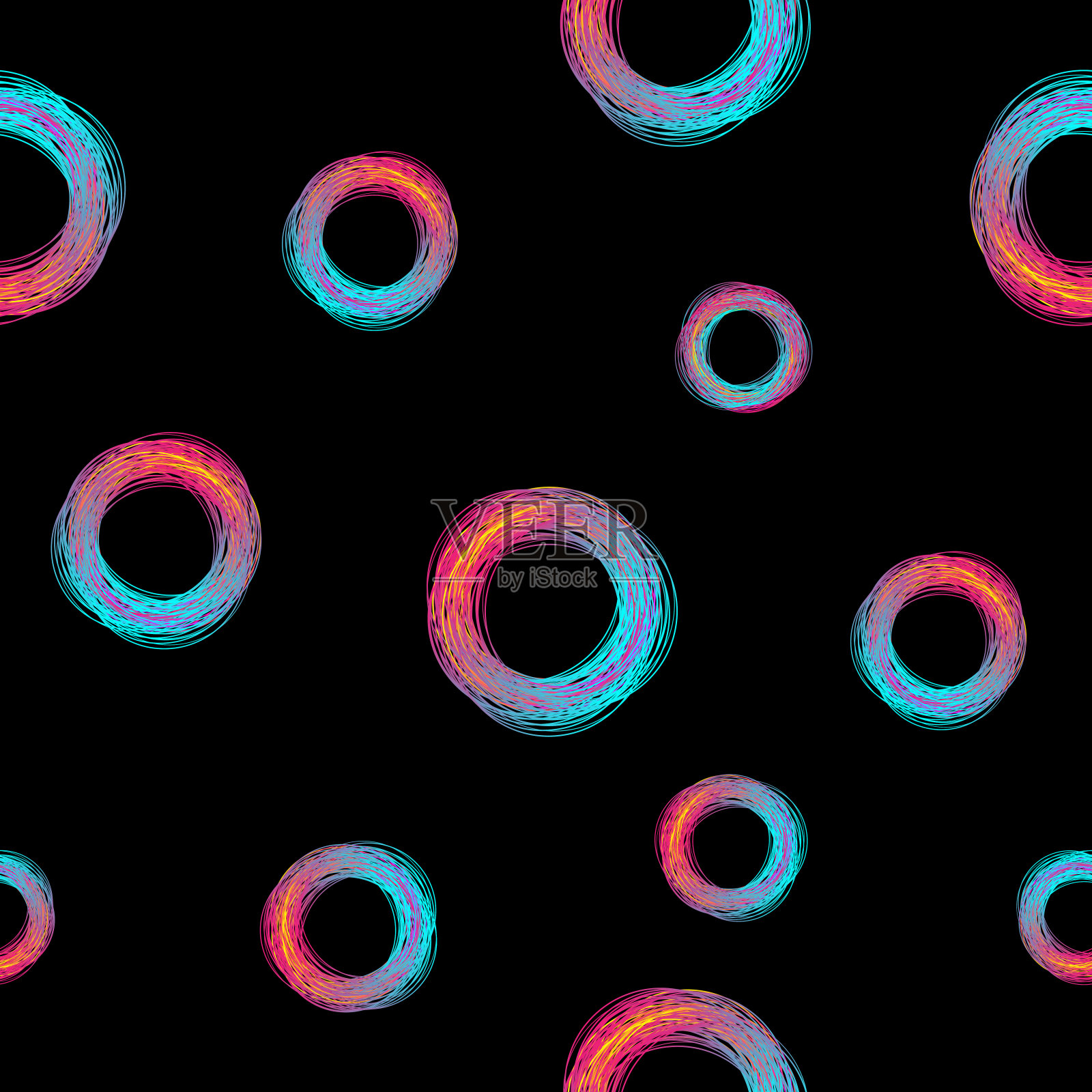 抽象的无缝图案与彩色的环和圆。向量的背景。插画图片素材