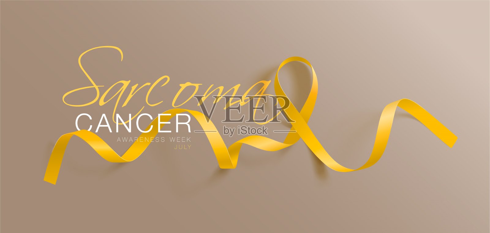 肉瘤和骨癌意识书法海报设计。现实的黄丝带。7月是癌症宣传月。向量插画图片素材