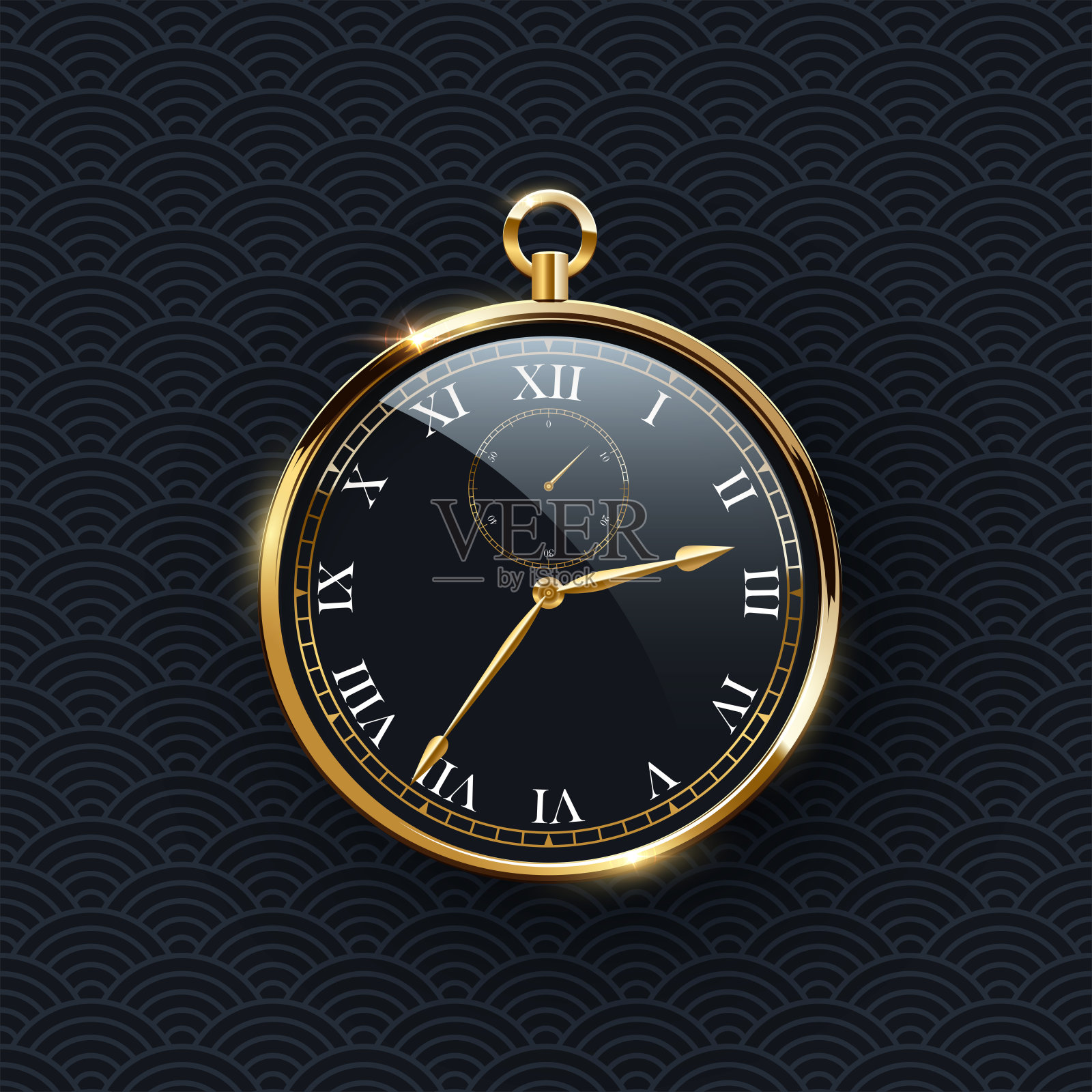 圆形时钟与金框架现实矢量插图插画图片素材