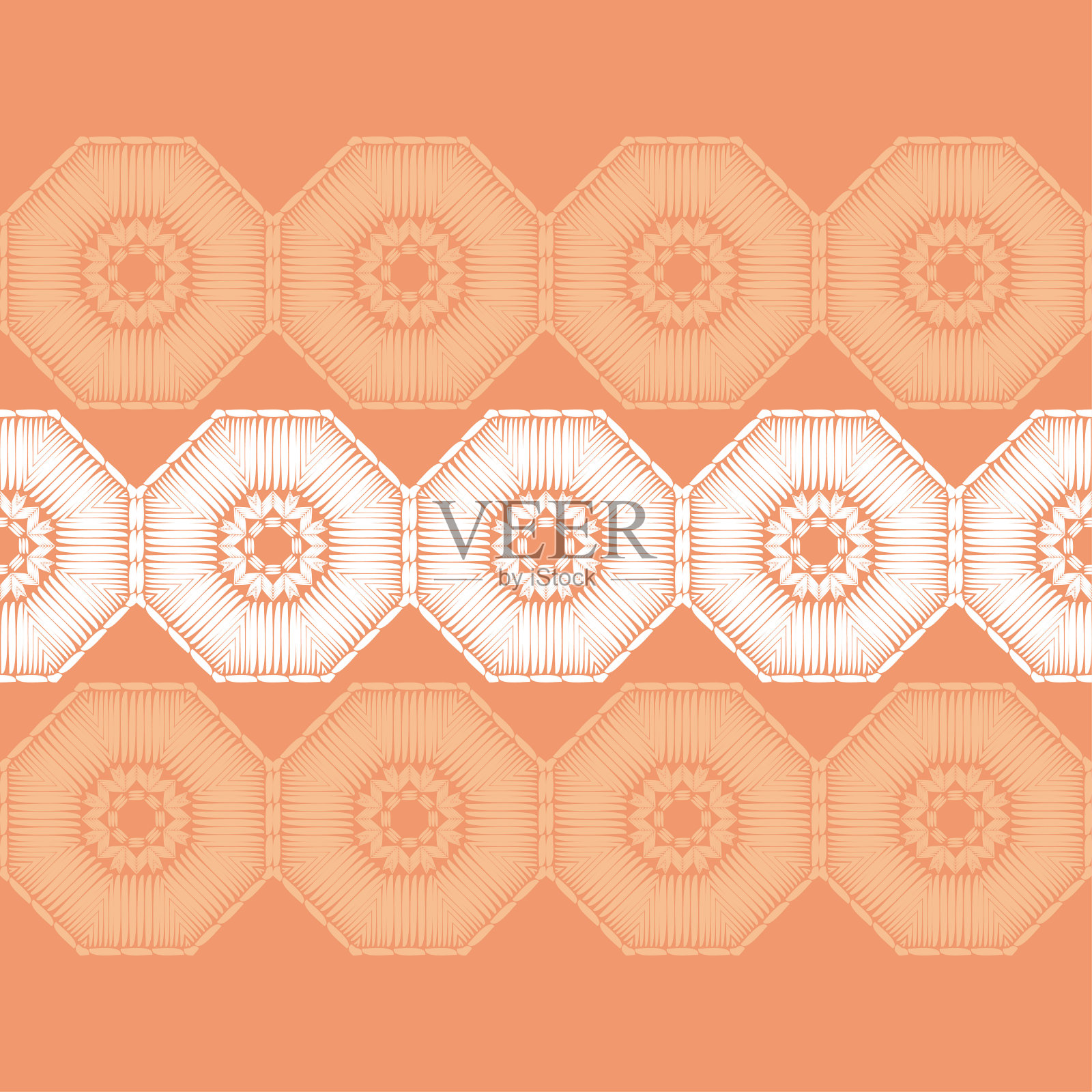 时尚的无缝图案设计。八角形和来自民族条纹的雪花。无用的人。插画图片素材