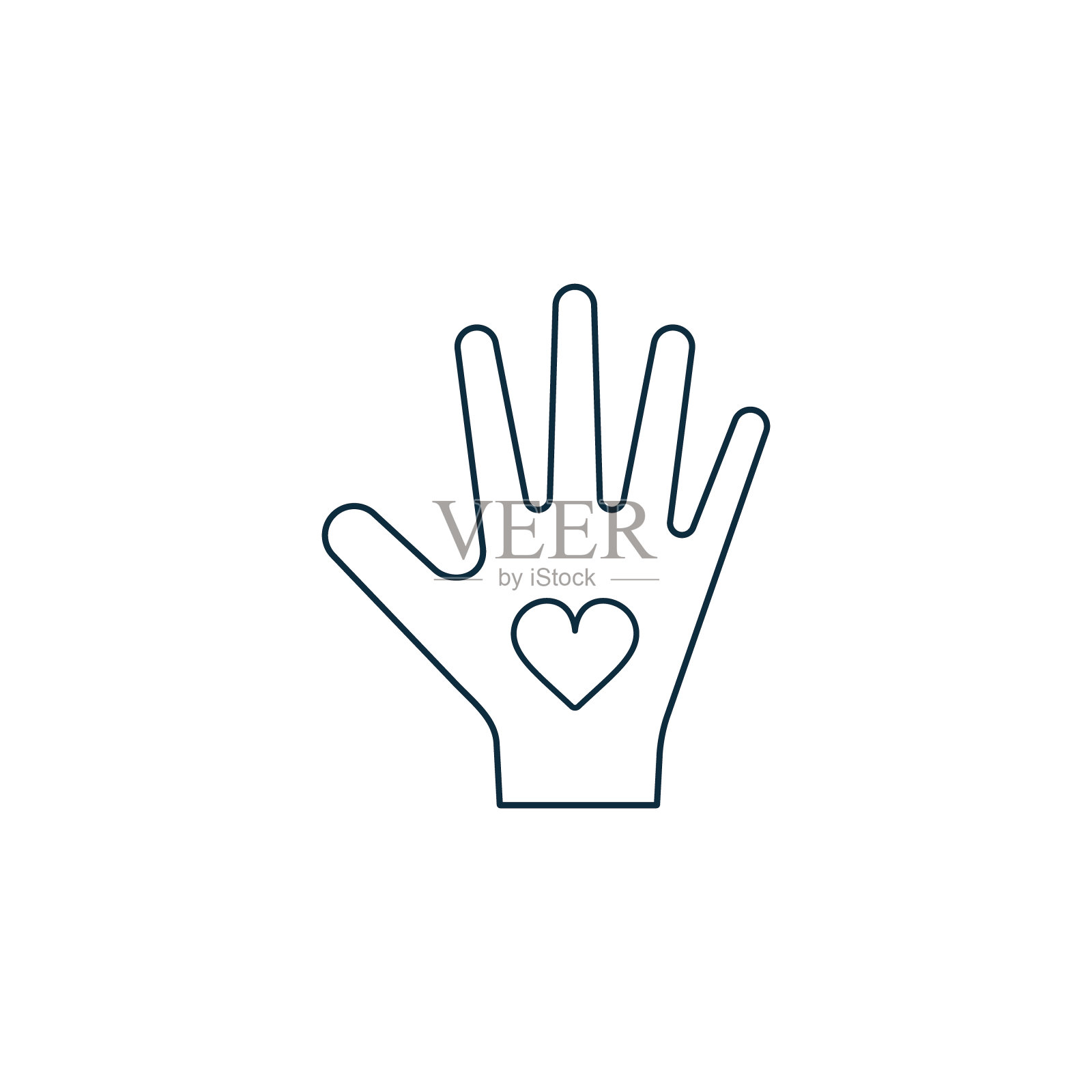 手与心图标，矢量线标志插图。慈善捐款概念插画图片素材