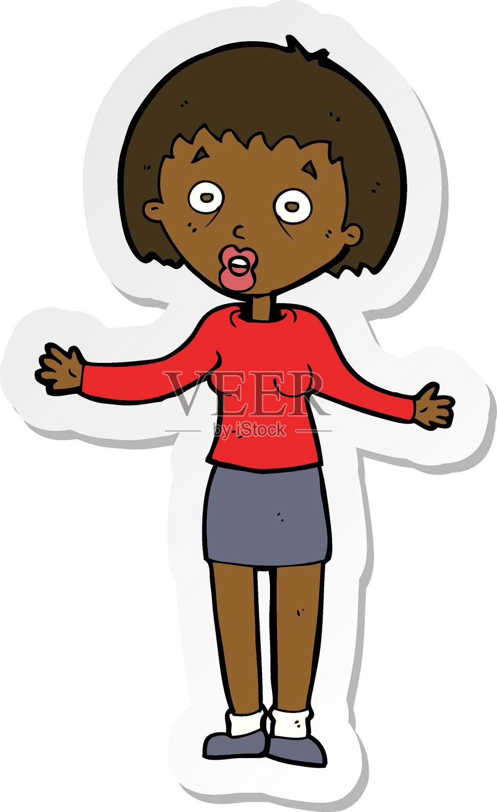 一个卡通女人找借口的贴纸设计元素图片