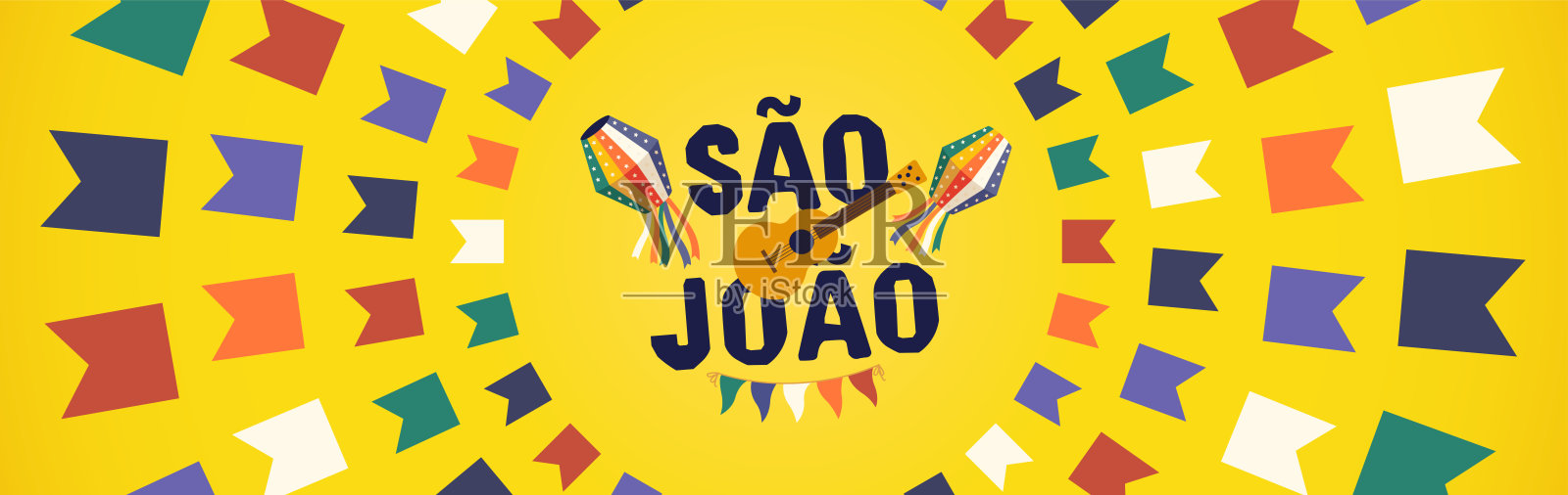 巴西传统庆祝节日朱尼纳。葡萄牙语巴西语:万岁，圣约翰。圣若昂节日。节日排版矢量艺术。插画图片素材