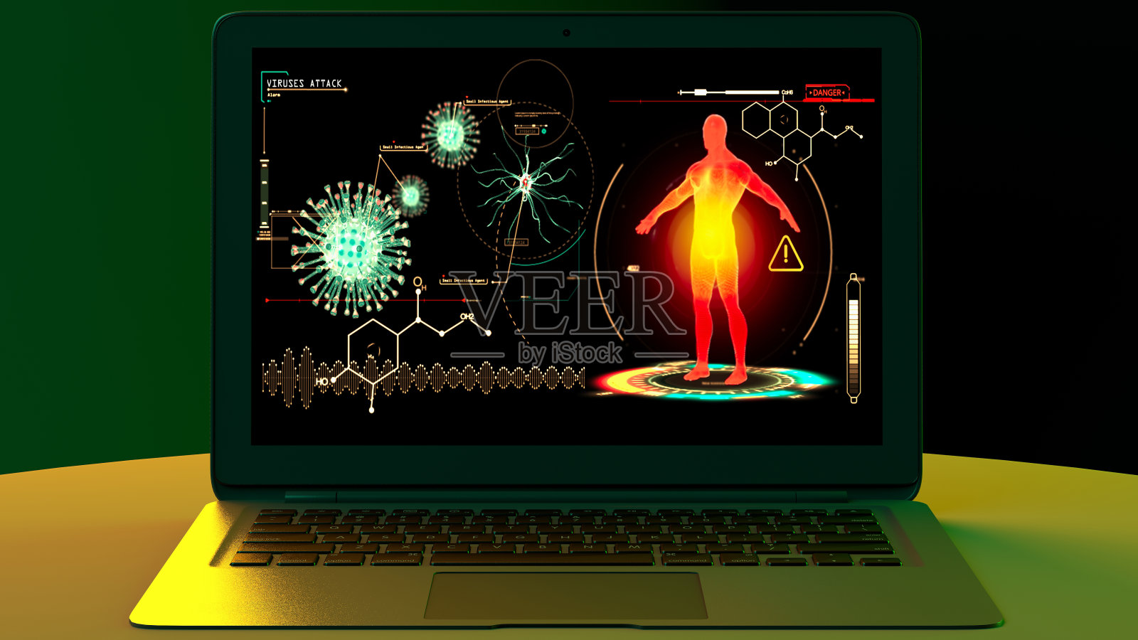 人体受病毒攻击，科学研究。遗传实验。数据后处理。研究根除病毒的计划。住房和城市发展部照片摄影图片
