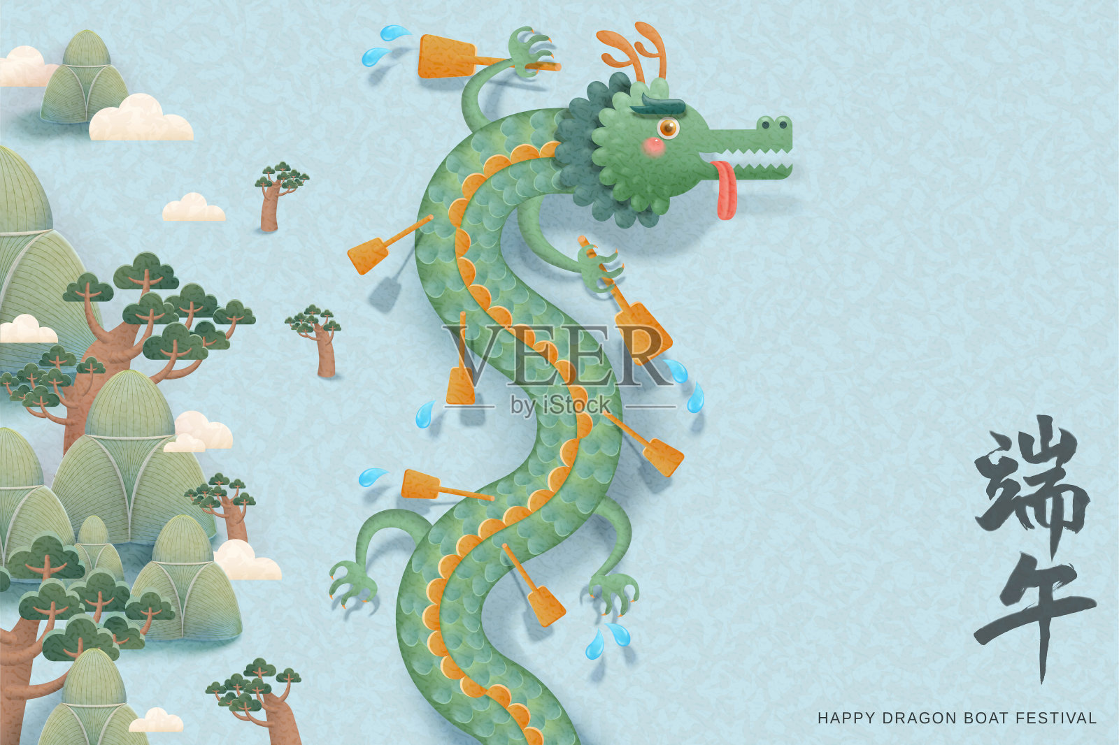 可爱的龙和桨插画图片素材