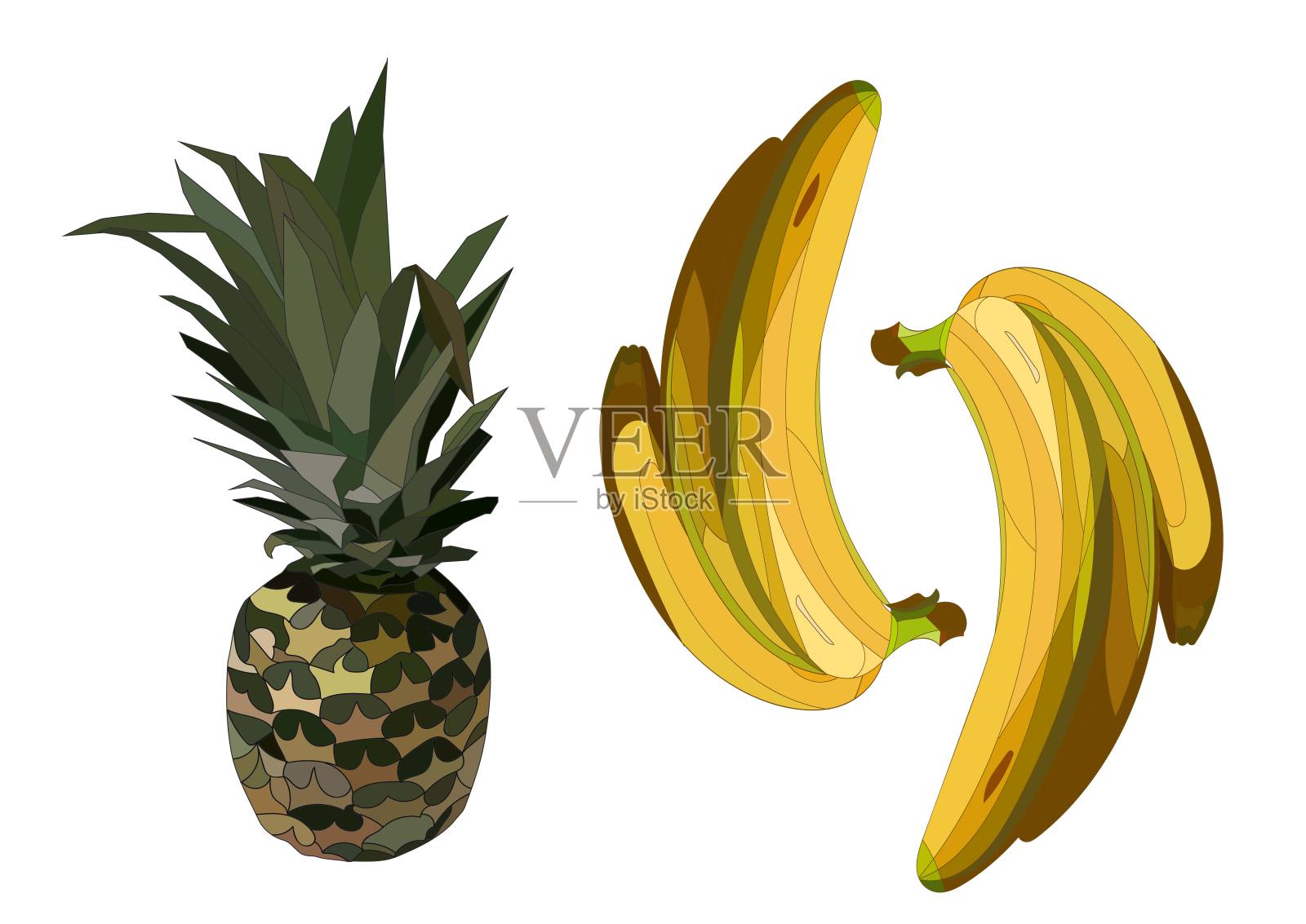 现实的菠萝和香蕉矢量艺术插画图片素材