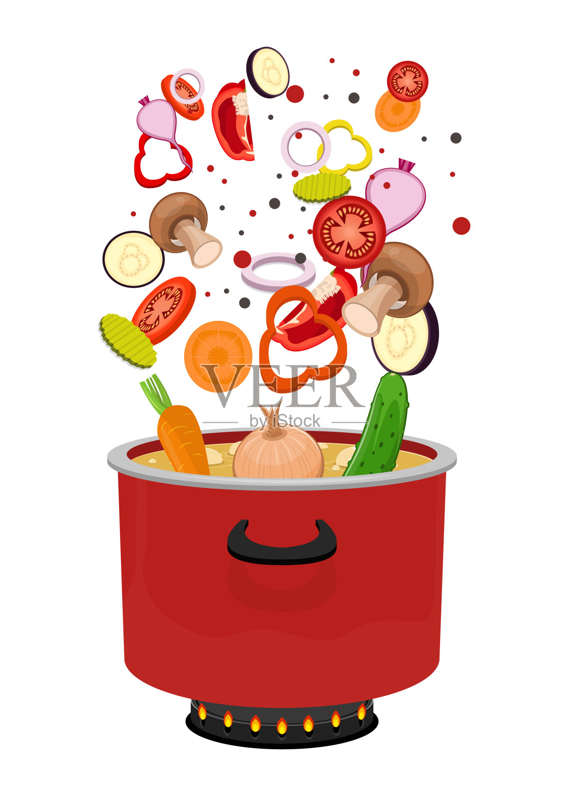 锅与蔬菜汤矢量设计插图孤立在白色的背景插画图片素材