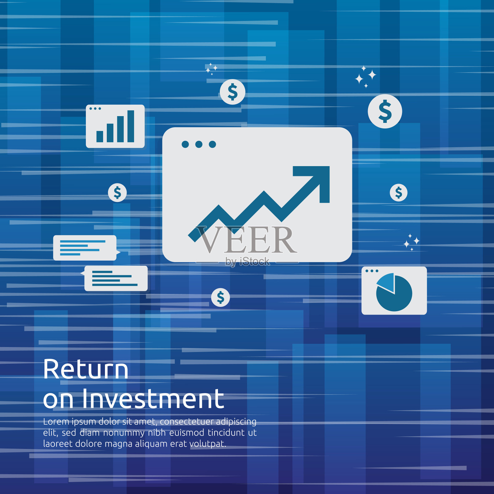 业务增长图和箭头图增加到成功。投资回报ROI或增加利润的概念。金融扩张上升。财务分析的营销策略横幅。插画图片素材