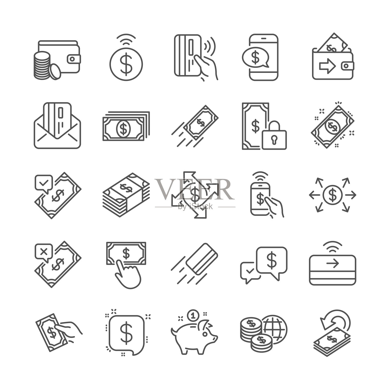 支付线图标。一套接受转账，电话支付和邮寄信用卡支付。向量图标素材