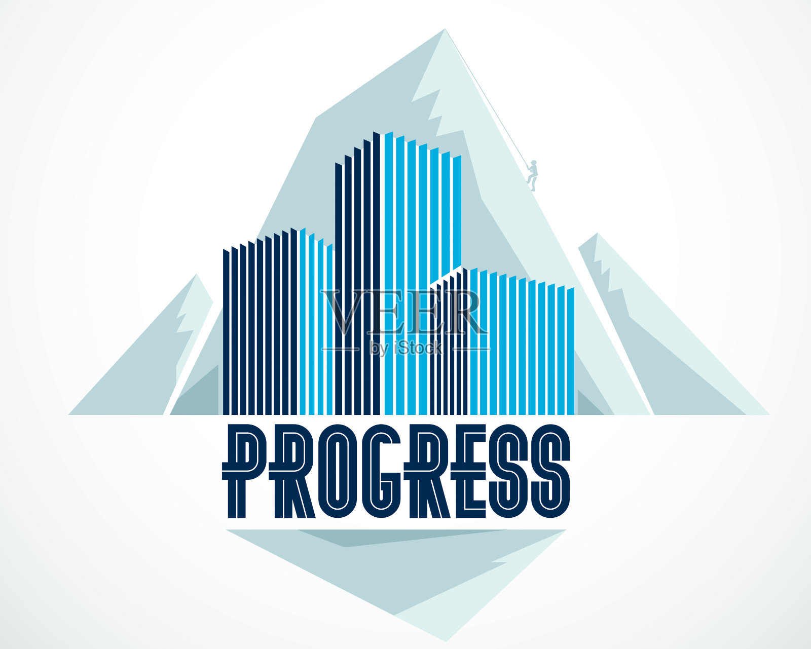 攀岩者作为现代建筑商业办公楼背后一种达到成功目标的理念。职业生涯的概念。矢量插图。房地产中心，未来主义的外观。插画图片素材