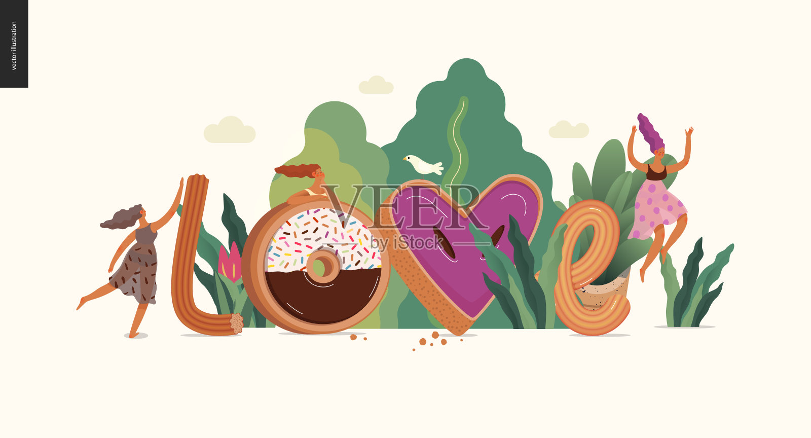 甜点的诱惑字体插画图片素材