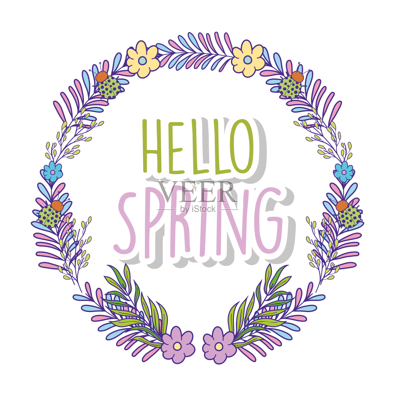 花枝叶圆形植物插画图片素材