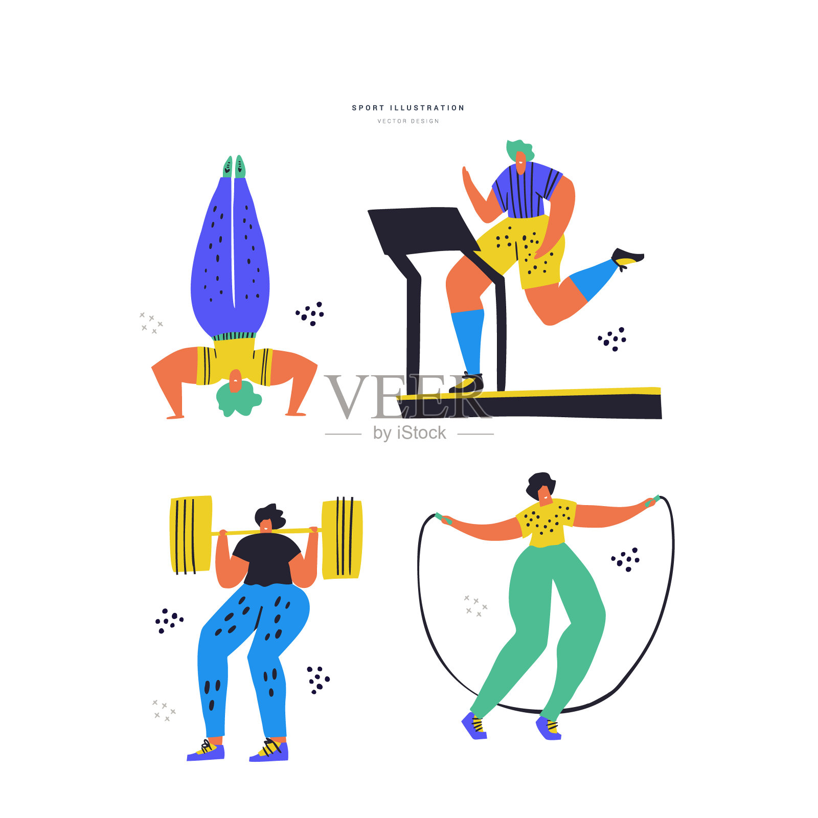 健身训练手绘彩色插图集插画图片素材