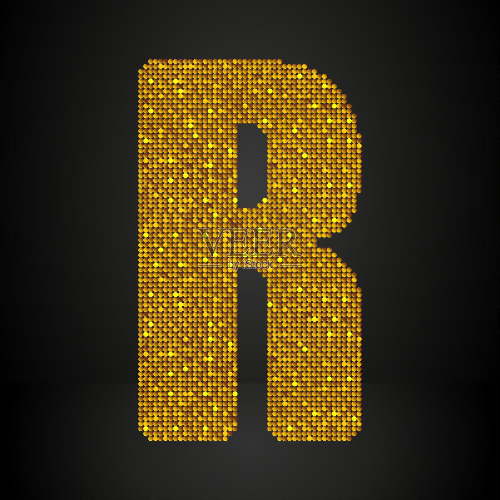矢量金亮片字母- R.亮片字体形状的点。设计元素图片