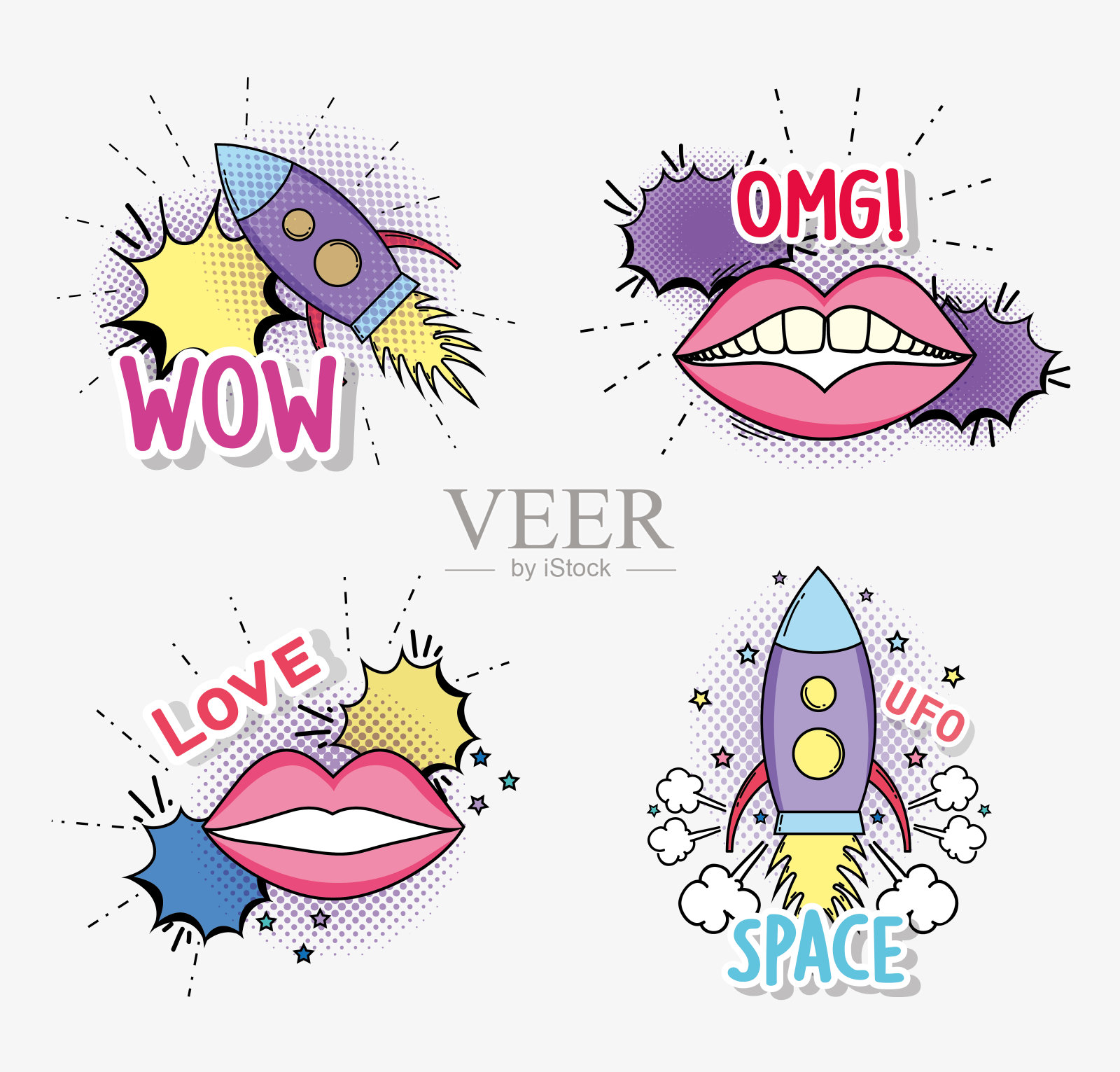 集火箭与时尚嘴和聊天泡泡补丁设计元素图片
