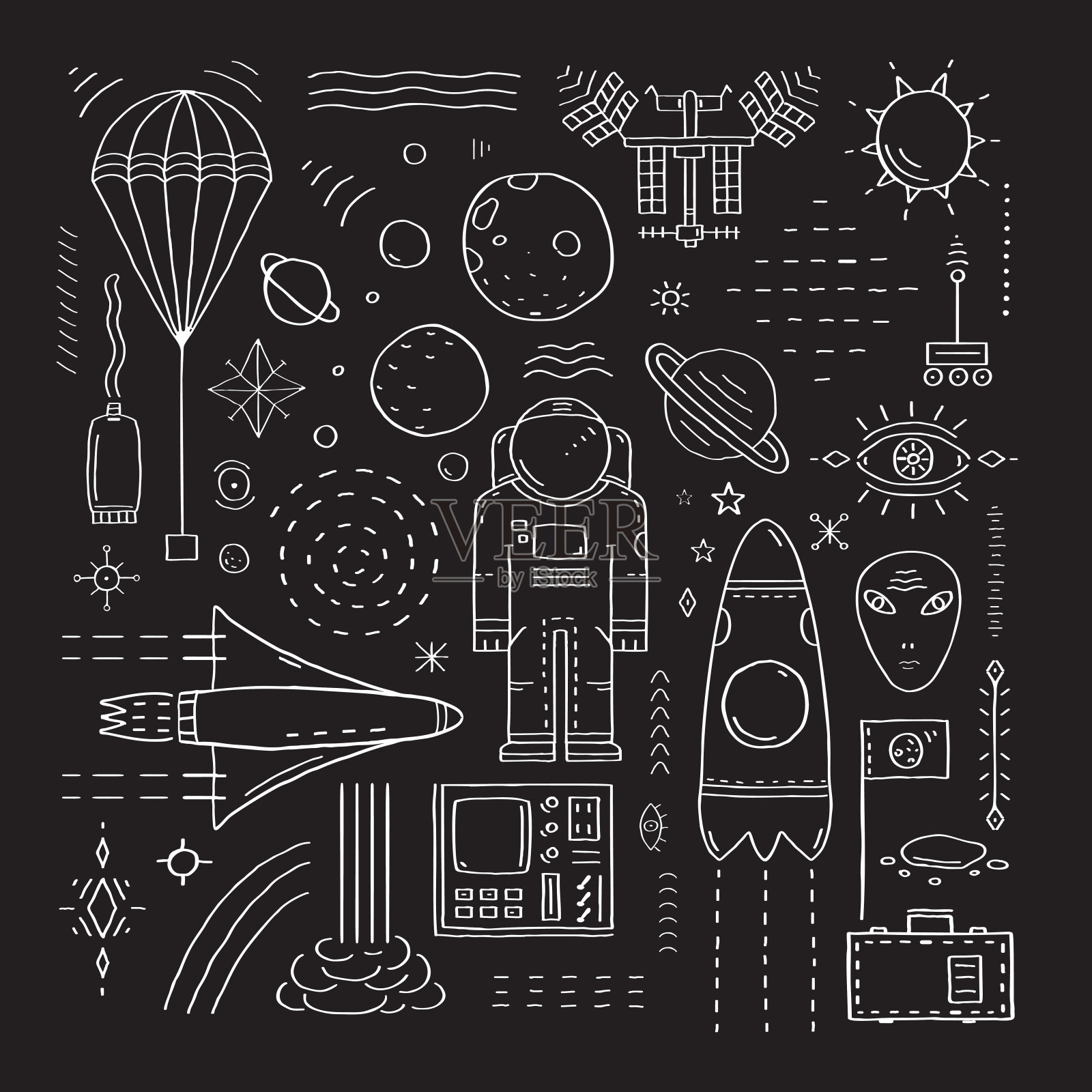 外层空间火箭宇航员对象剪贴画插画图片素材