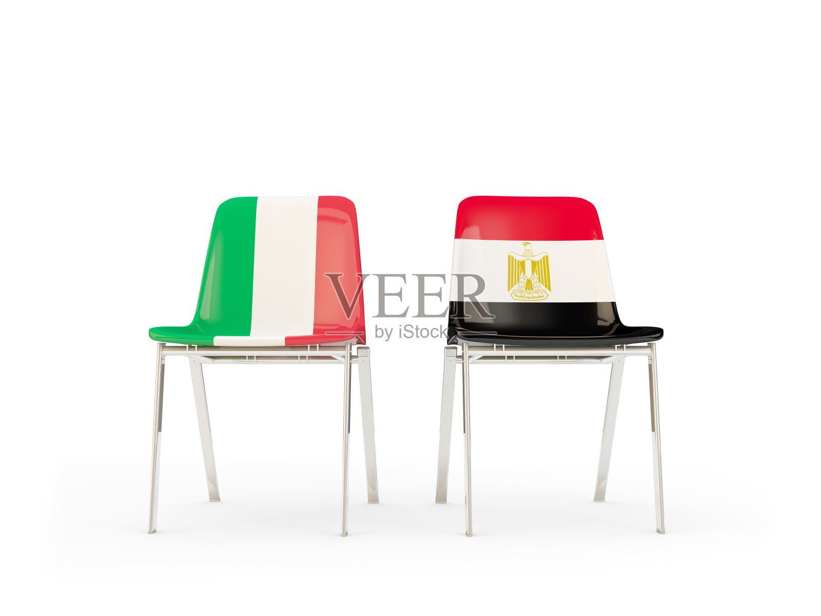 两把印有意大利和埃及国旗的椅子照片摄影图片