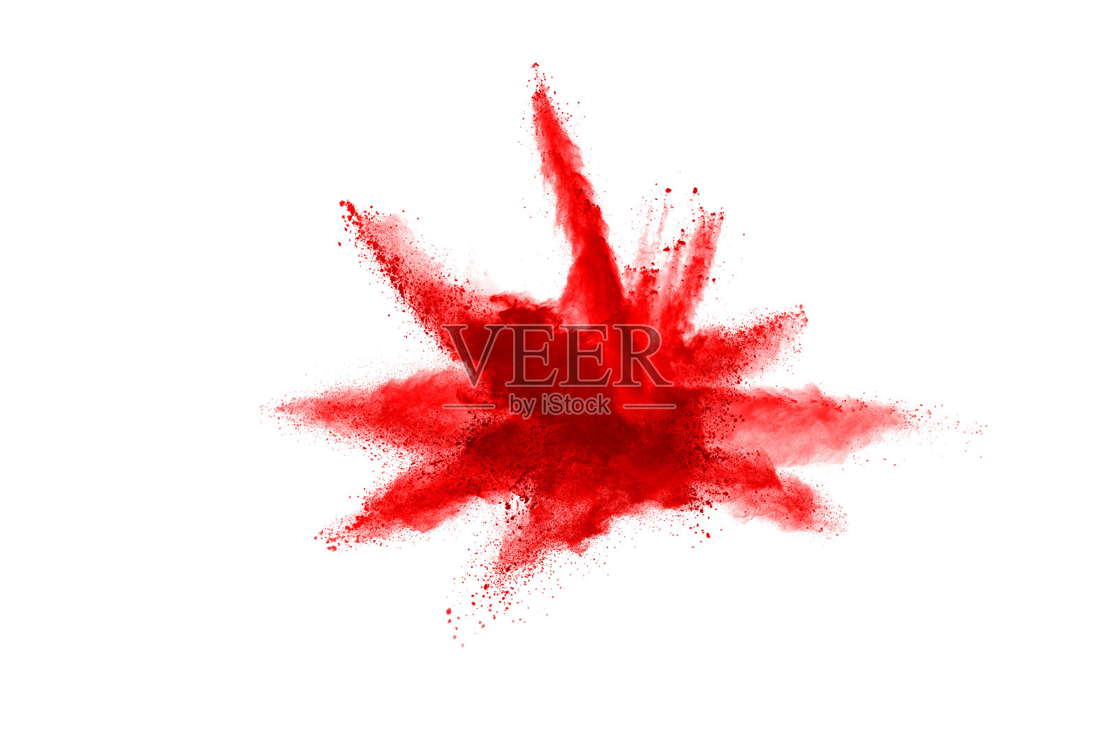 冻结运动红色粉末爆炸，孤立在白色背景。红尘云的抽象设计。粒子爆炸屏幕保护程序，壁纸照片摄影图片