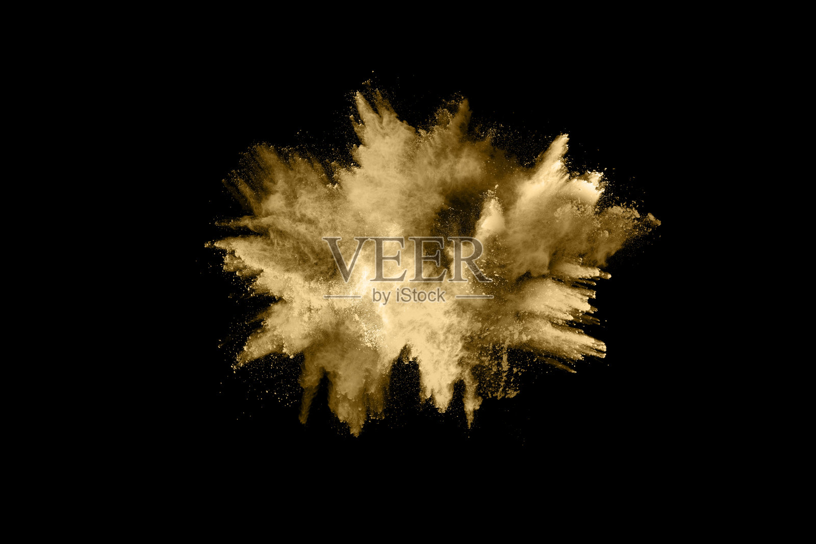 黑色背景上的金色粉末爆炸。冻结运动。照片摄影图片