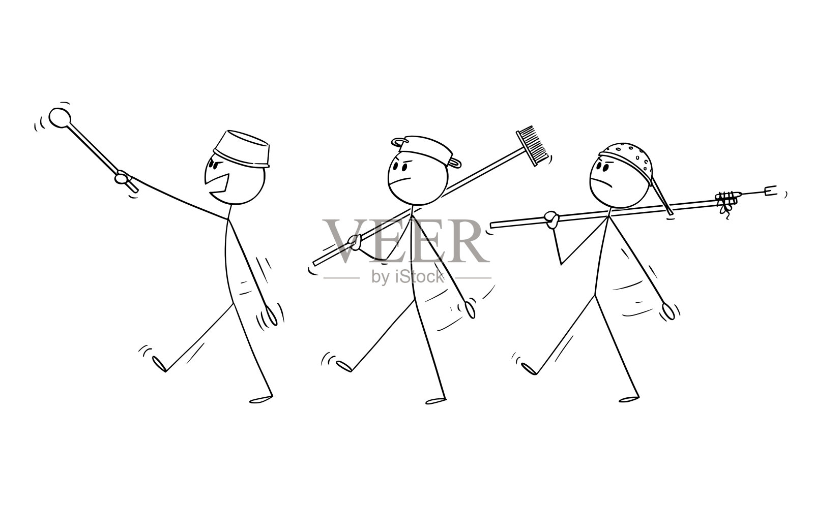 矢量卡通的三个成年人玩的士兵和行军插画图片素材