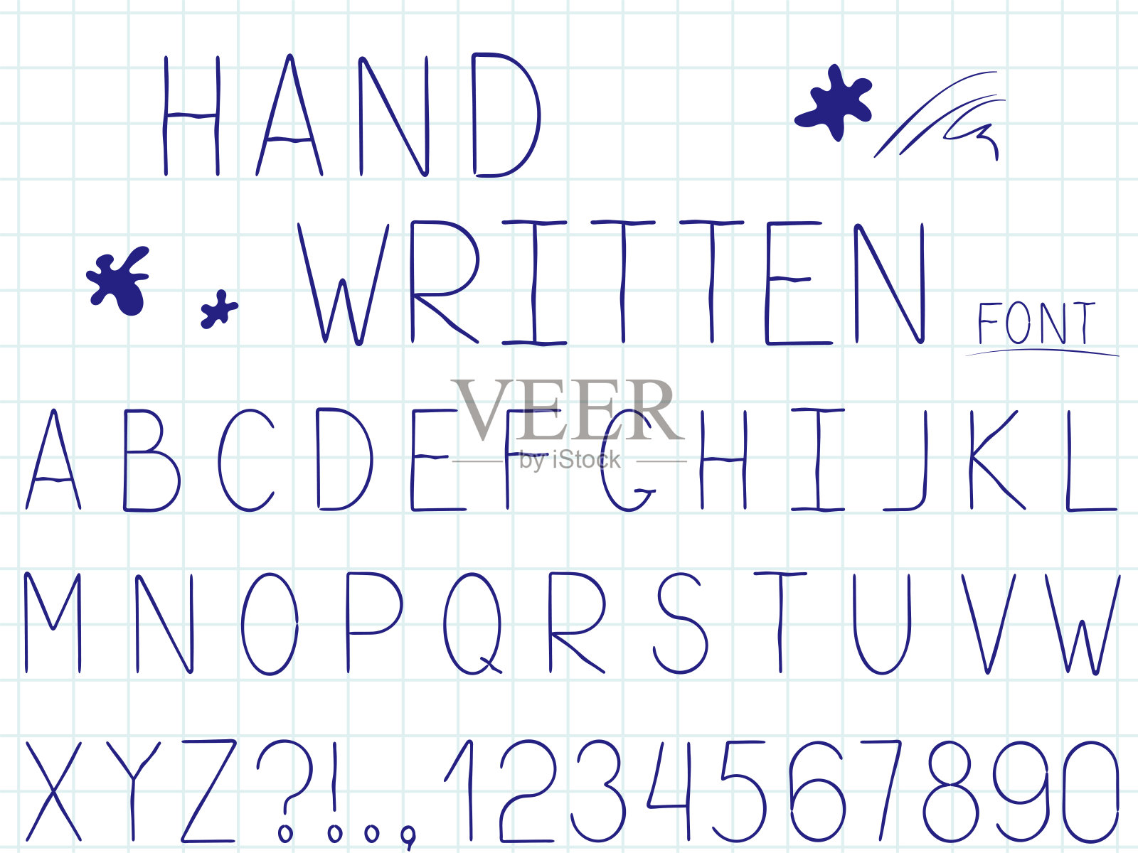 一组向量线简单的字体和字母。通用手写风格字体为您的设计标志，海报，邀请或服装。插画图片素材