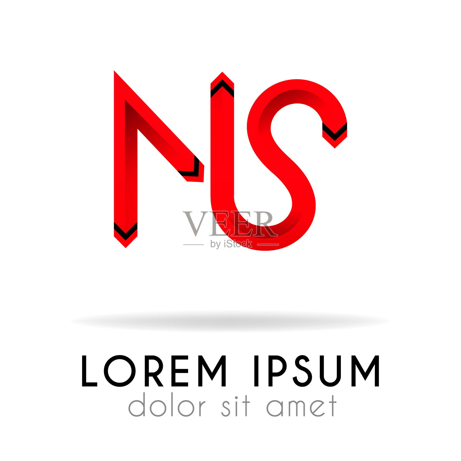 丝带标志在暗红色与NS字母渐变。也可以用于公司标志，网站，组织。社区、中小企业、顾问插画图片素材