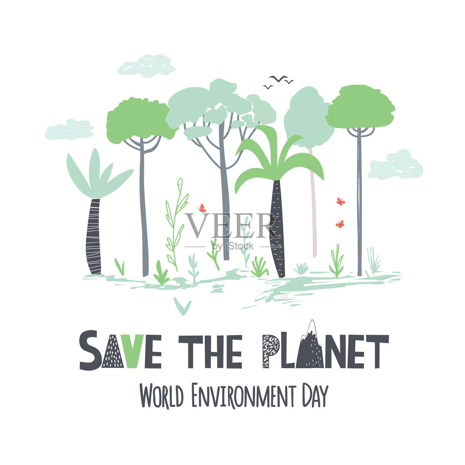 世界环境日。幼稚的矢量手绘插图插画图片素材