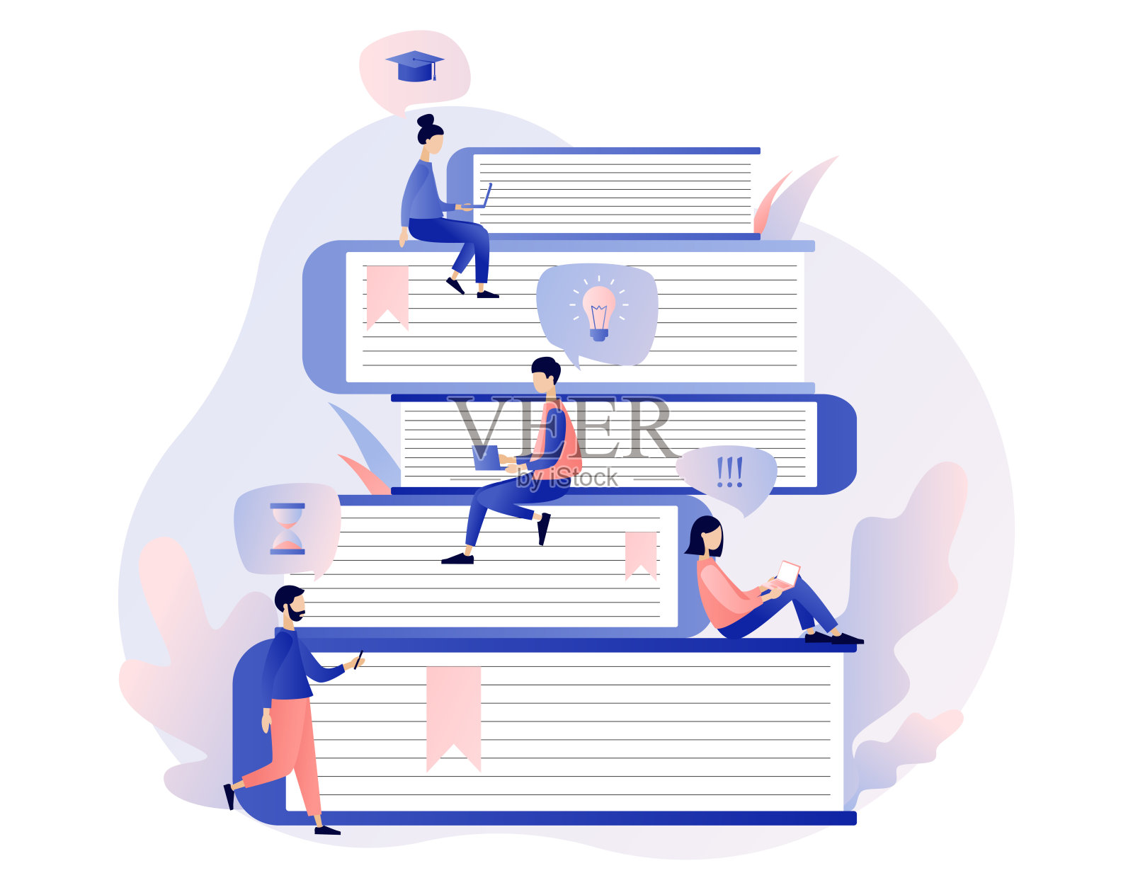 在线教育平的卡通风格。矢量图插画图片素材