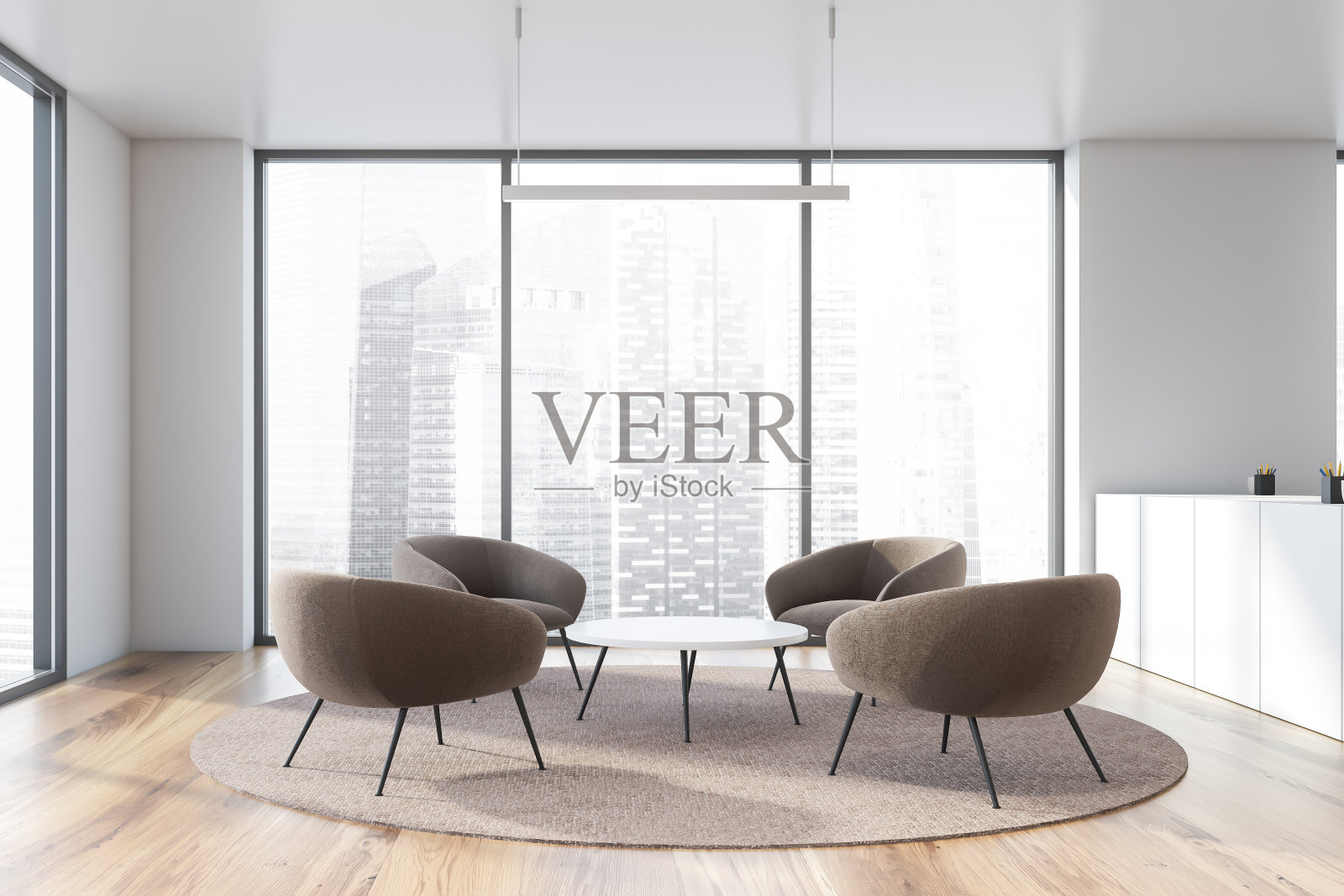 现代白色空办公室内部与放松空间。三维渲染照片摄影图片